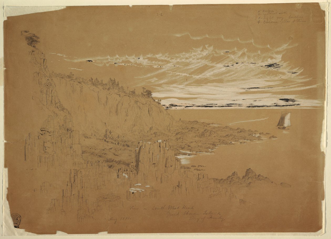 Zeichnung, Blick auf South West Head, Grand Manan Island, Bay of Fundy, Kanada, August 1851 von Frederic Edwin Church
