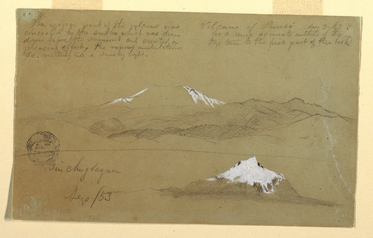 Ansichten des Puresé-Vulkans, Kolumbien und des Mt. Sincholagua, Ecuador, 9. August und September 1853 von Frederic Edwin Church