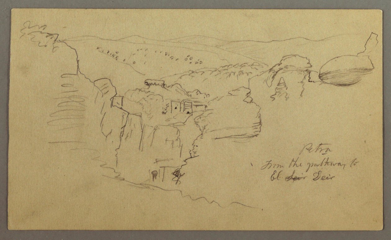 Skizze. Blick auf Khirbet en Wasara "Petra / vom Weg nach / El Deir" von Frederic Edwin Church