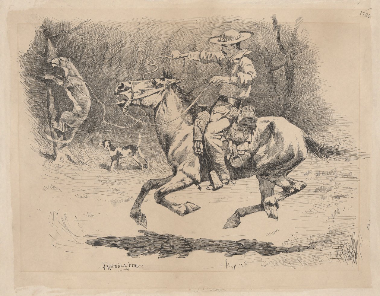 Sein Pferd im Verfolgungsritt anspornen von Frederic Remington