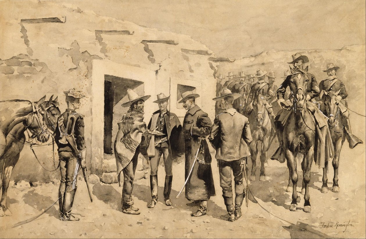 U.S. Kavallerie jagt Garza-Männer am Rio Grande von Frederic Remington