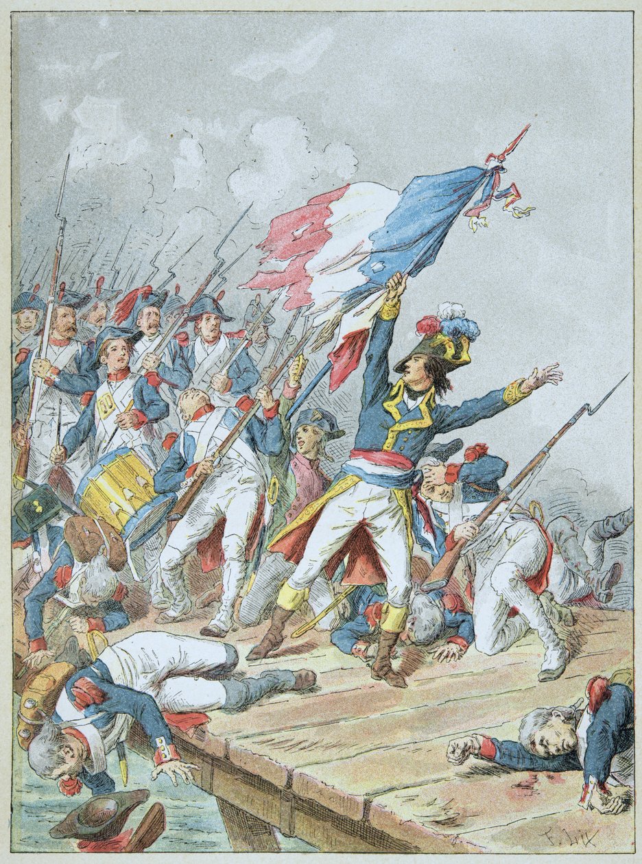 Bonaparte überquert die Brücke von Arcole im November 1796 von Frederic Theodore Lix