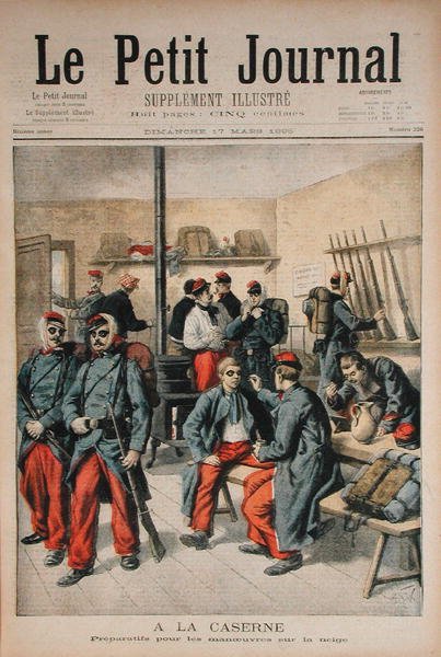 In der Kaserne, Vorbereitung auf Manöver im Schnee, Illustration aus Le Petit Journal, 17. März 1895 von Frederic Theodore Lix