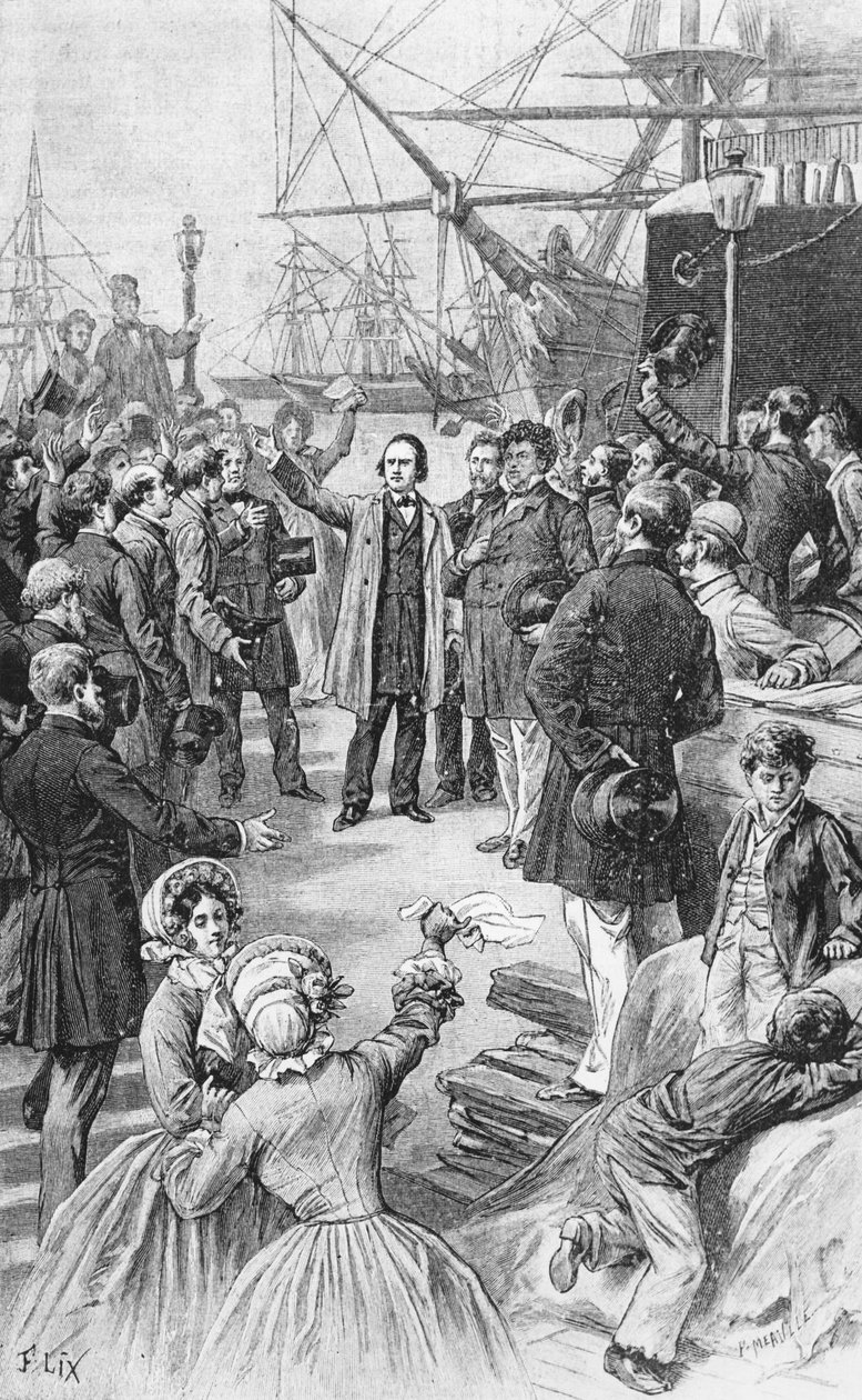 Victor Hugo (1802-85) verabschiedet sich von seinen Freunden und Unterstützern in Antwerpen am 1. August 1852, ca. 1885 von Frederic Theodore Lix