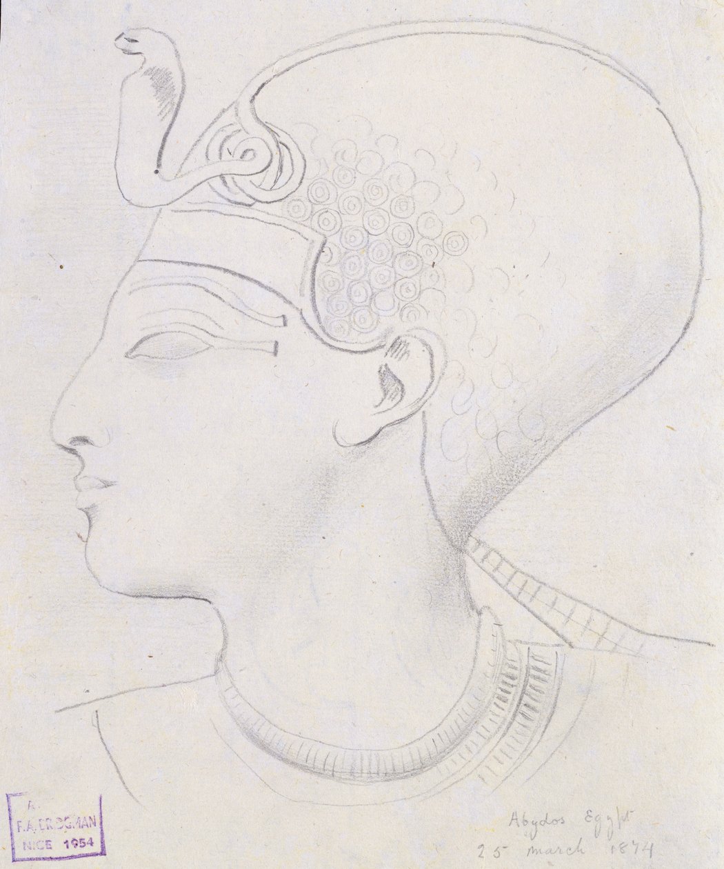 Studie eines Reliefs des Kopfes von Seti I. im Tempel von Seti I., Abydos von Frederick Arthur Bridgman