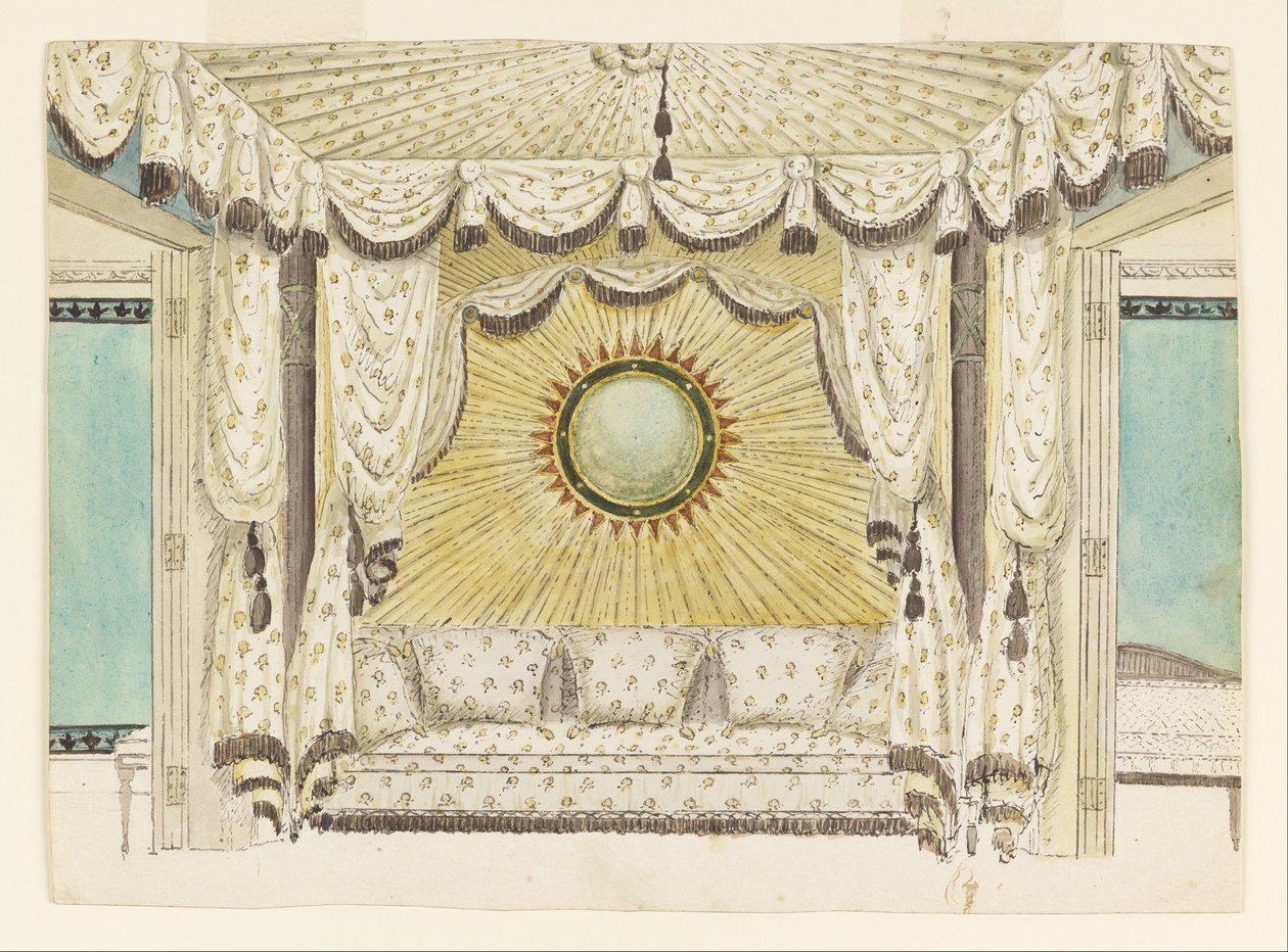 Design für ein Bett mit Zeltalkoven, wahrscheinlich für das Schlafzimmer oder Boudoir des Prinzen von Wales, Royal Pavilion von Frederick Crace