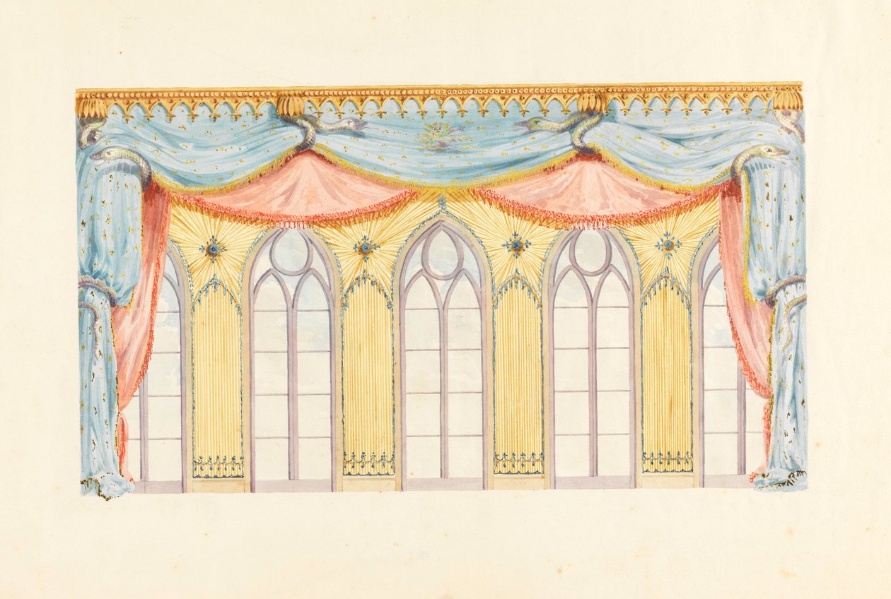 Fensterdekoration, wahrscheinlich für die Ostwand des Musikzimmers, Royal Pavilion, Brighton, 1820 von Frederick Crace