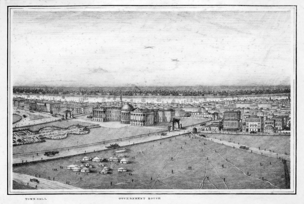 Das Regierungsgebäude und das Rathaus, Kalkutta, Indien, um 1840er Jahre von Frederick Fiebig