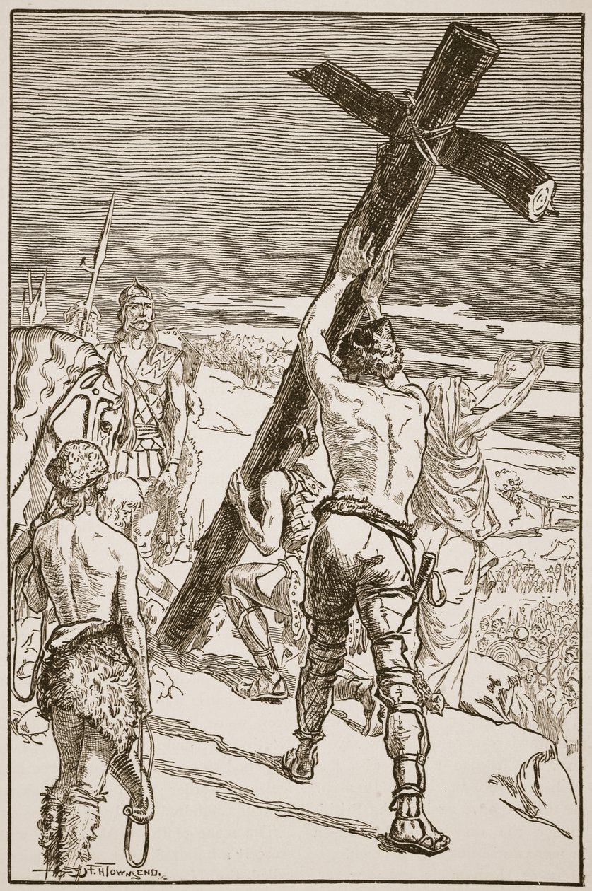 Oswald errichtet das Kreuz, Illustration aus 