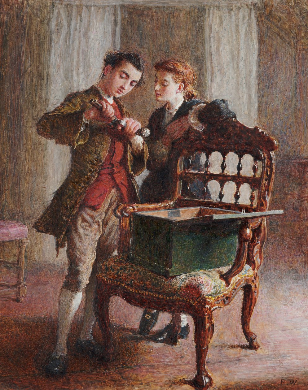 Eine Salon-Szene mit einem imposanten offenen Sessel von Frederick Walker