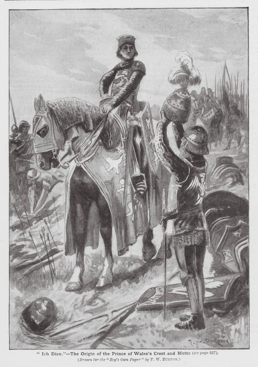 "Ich Dien", der Ursprung des Wappens und Mottos des Prinzen von Wales von Frederick William (after) Burton