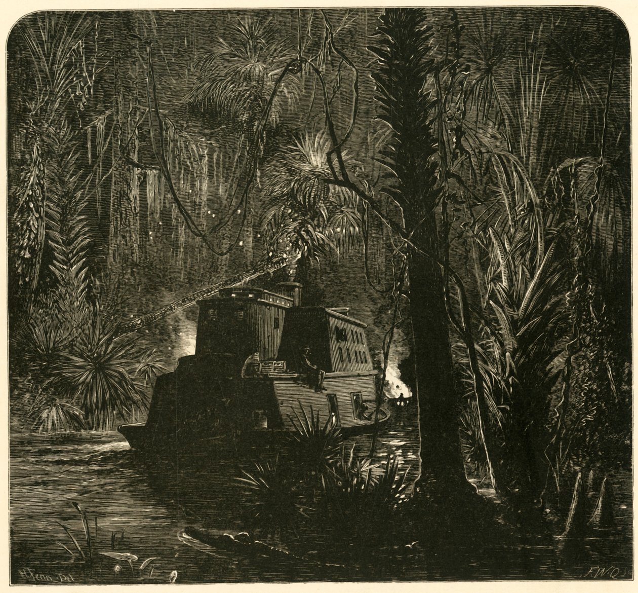 Aufstieg auf dem Ocklawaha-Fluss bei Nacht, 1872 von Frederick William Quartley