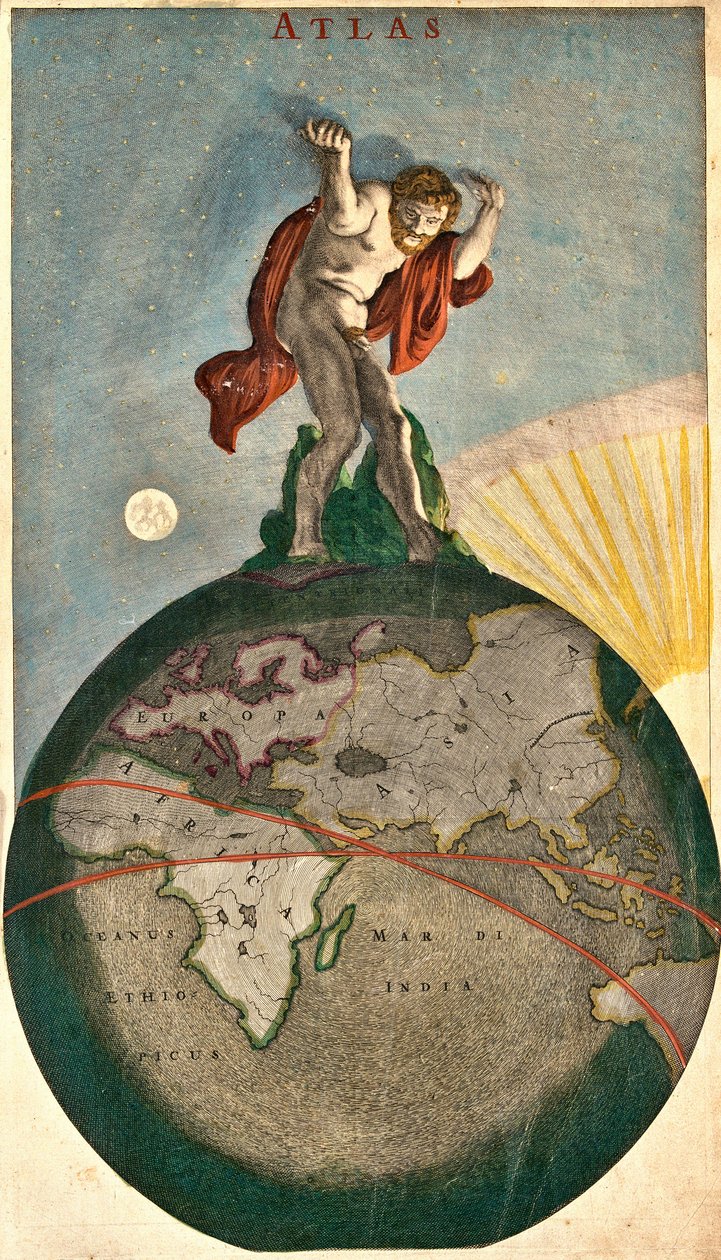 Atlas, der das Himmelsgewölbe stützt, auf die Erde hebend von Frederick de Wit