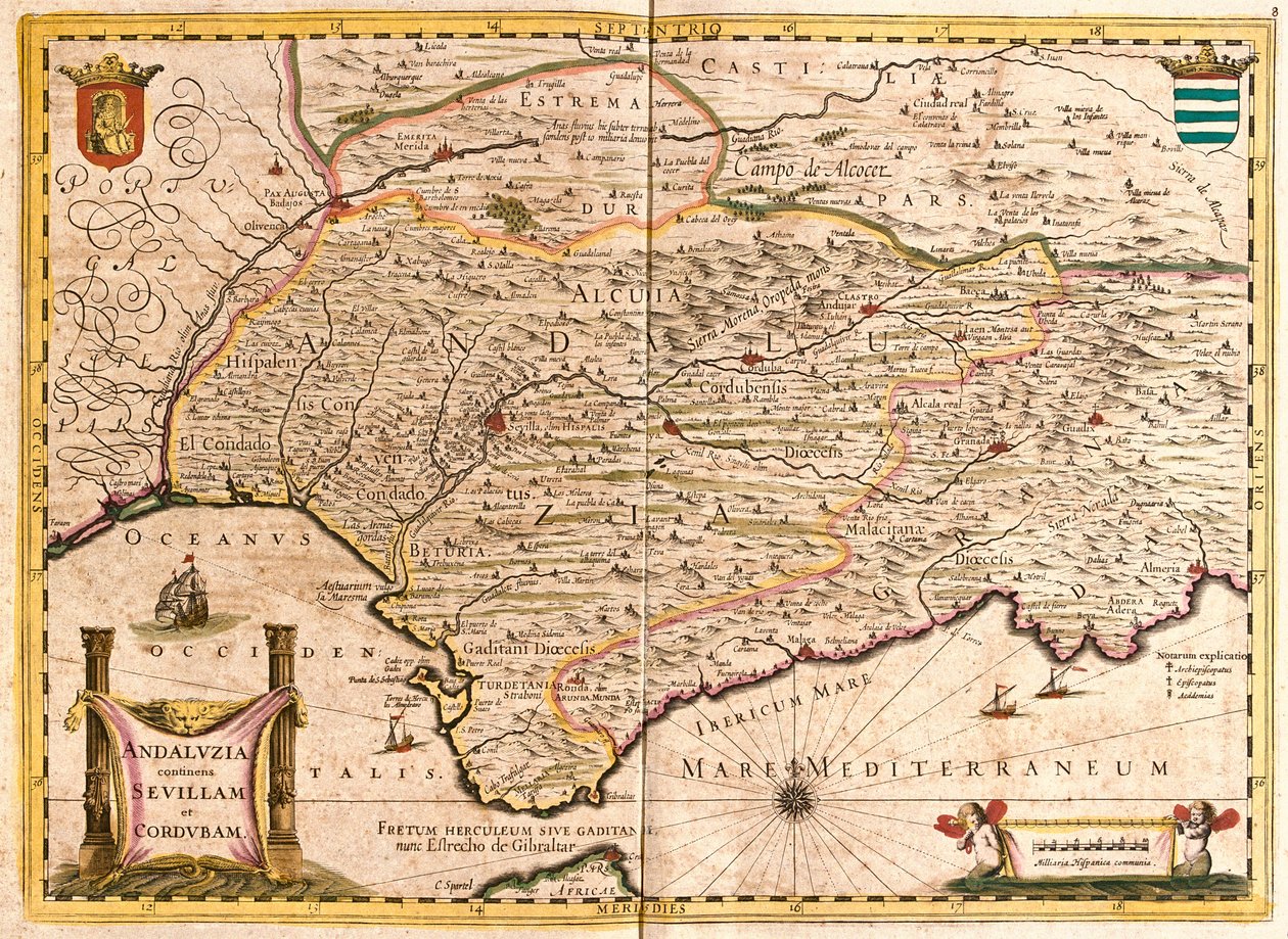 Karte von Andalusien mit Sevilla und Córdoba (Spanien) (Radierung) von Frederick de Wit