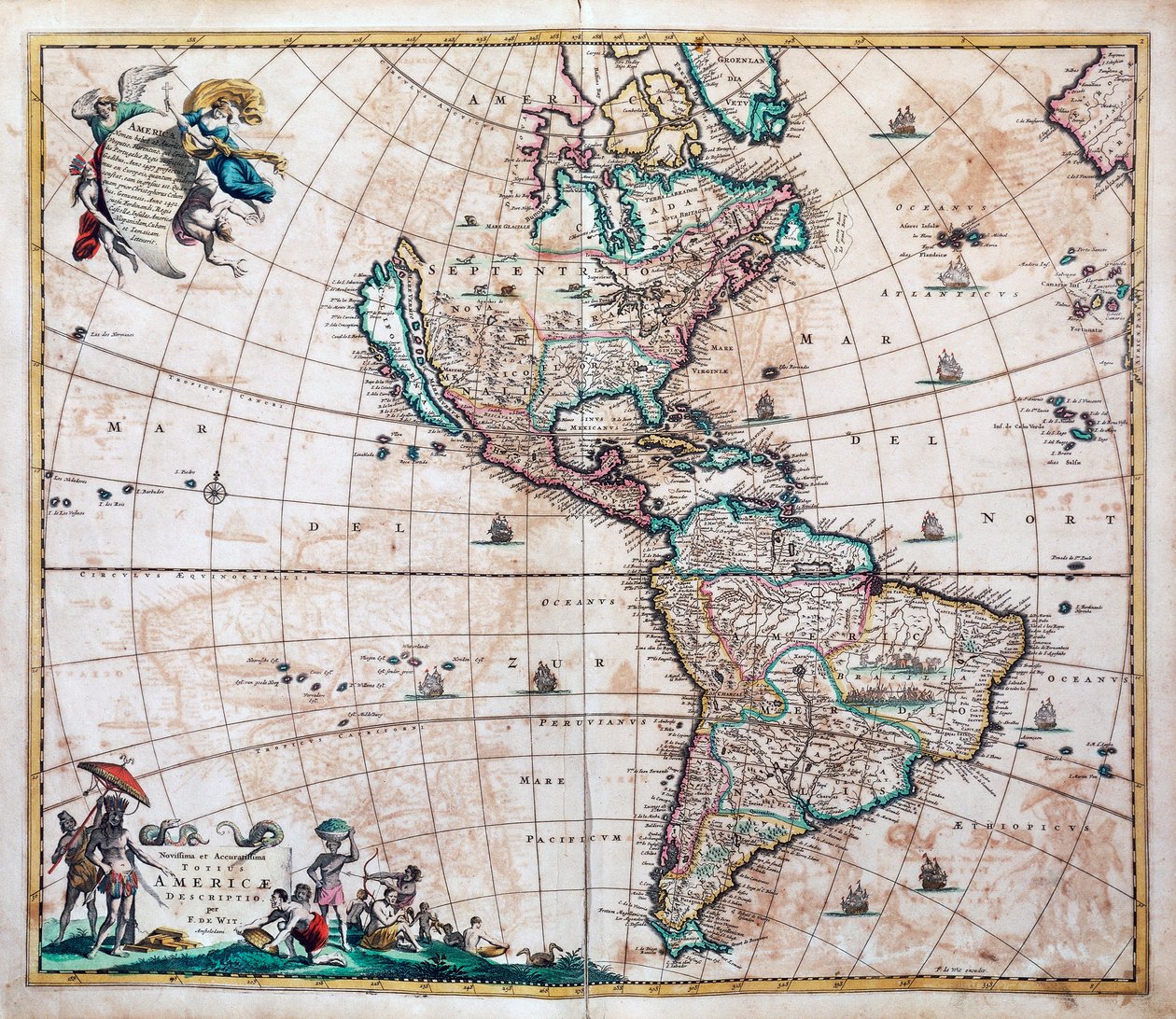 Novissima et totius Americae accurate descriptio, Karte von Amerika und dem Pazifik von Frederik de Wit, Amsterdam von Frederick de Wit