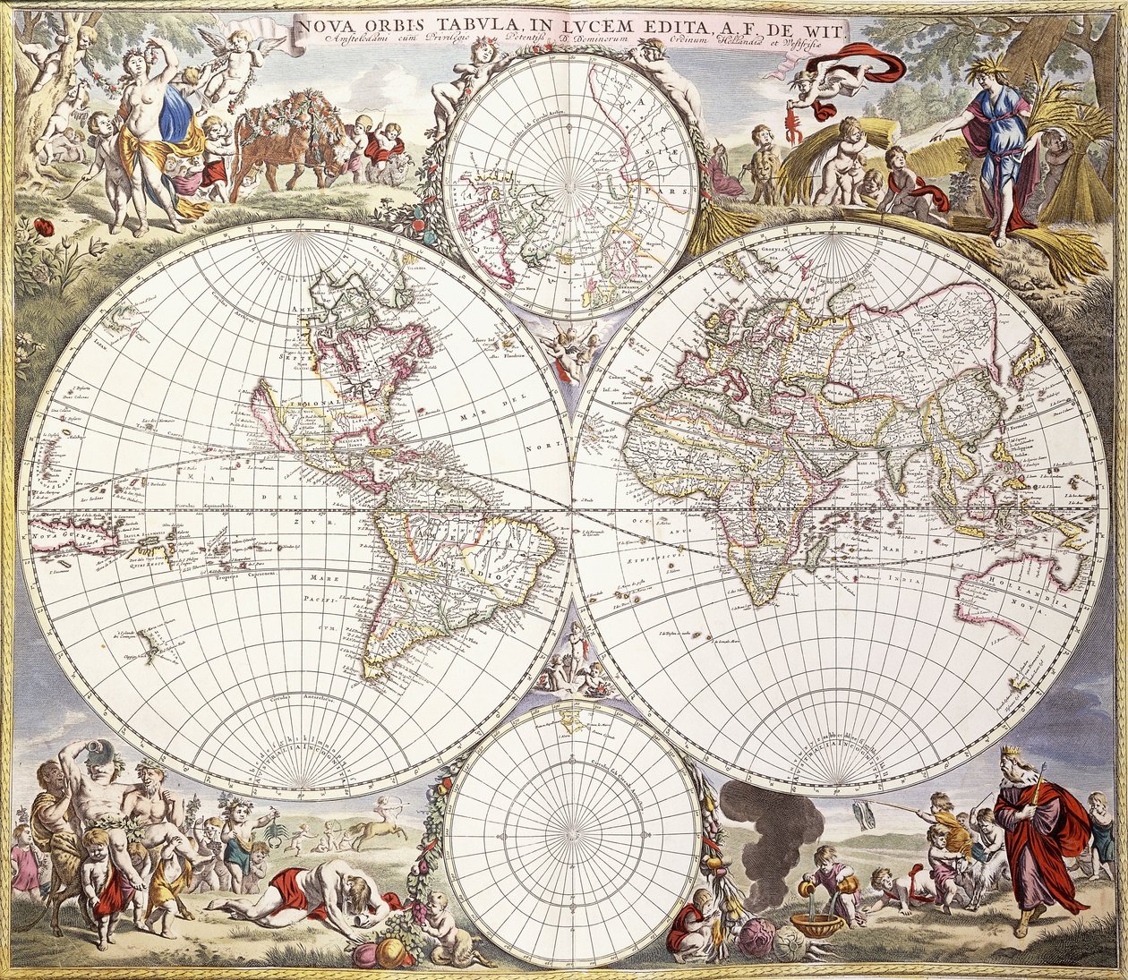 Weltkarte aus Atlas Maior, ca. 1705 von Frederick de Wit