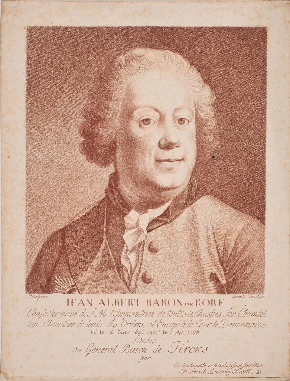 Porträt von Baron Johann Albrecht von Korff, 1697-1766, Mitte des 18. Jahrhunderts von Frederik Ludvig  Bradt