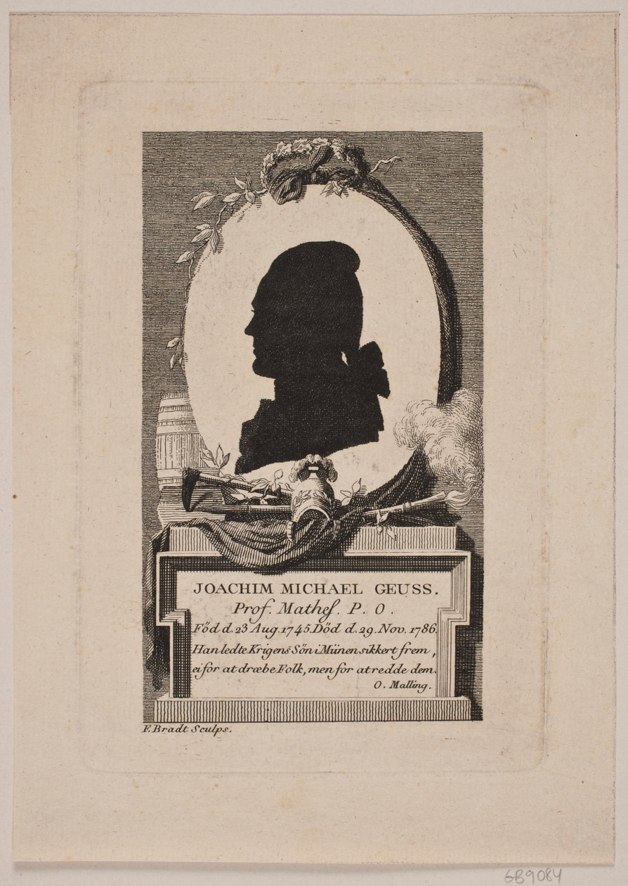 Silhouette von Prof. Joachim Michael Geuss im Profil nach links von Frederik Ludvig  Bradt