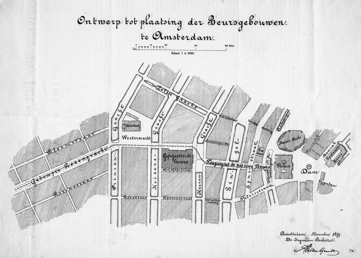 Entwurf für eine Warenbörse, Amsterdam, Situation. November 1879 von Frederik Willem van Gendt