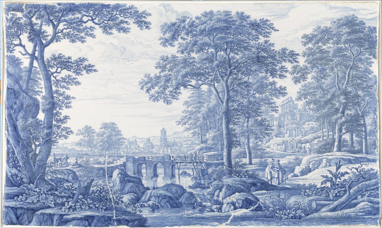 Platte mit einer italienischen Landschaft von Frederik van Frytom (attributed to)