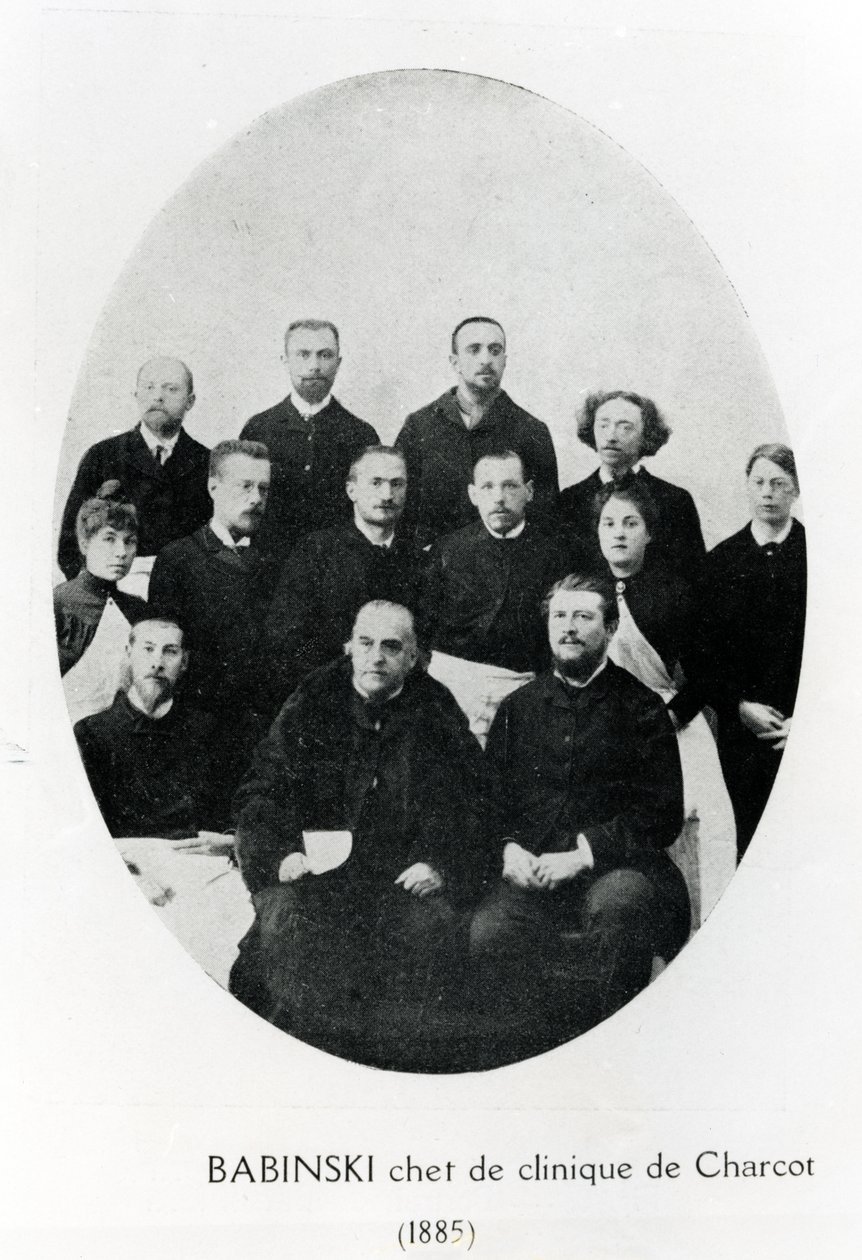 Charcot mit seinem Chef de Clinique, Babinski, und einer Gruppe von Praktikanten und Ärzten im Salpêtrière-Krankenhaus, Paris von French Photographer