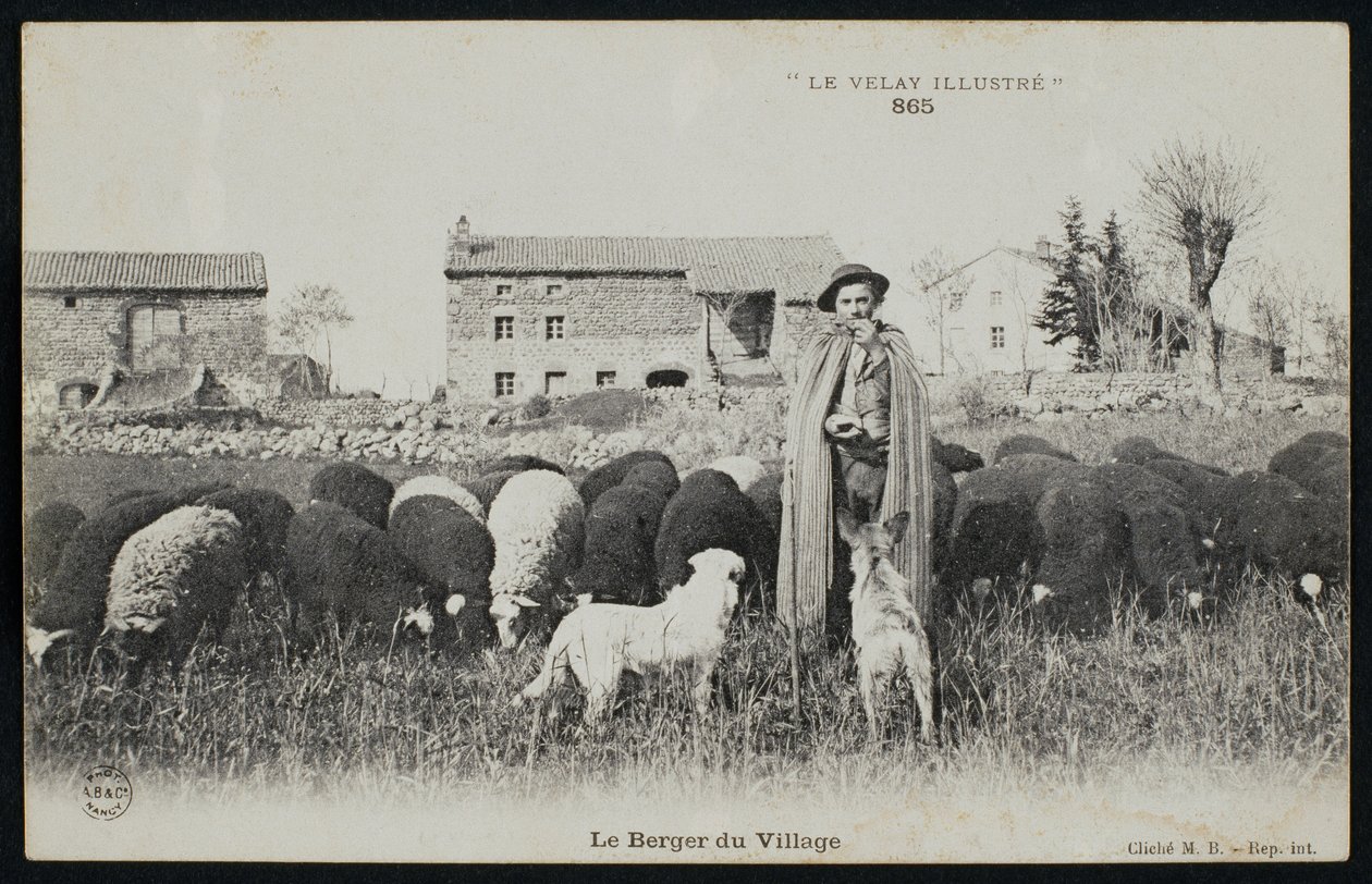 Postkarte, die einen Hirten in einem Dorf, um 1900 darstellt von French Photographer