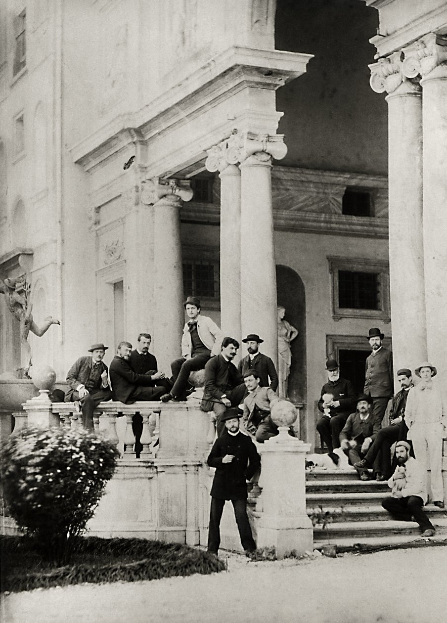 Bewohner der Villa Medici in Rom, Foto gesendet und gewidmet von Claude Debussy an seine Eltern, 1884-85 von French Photographer