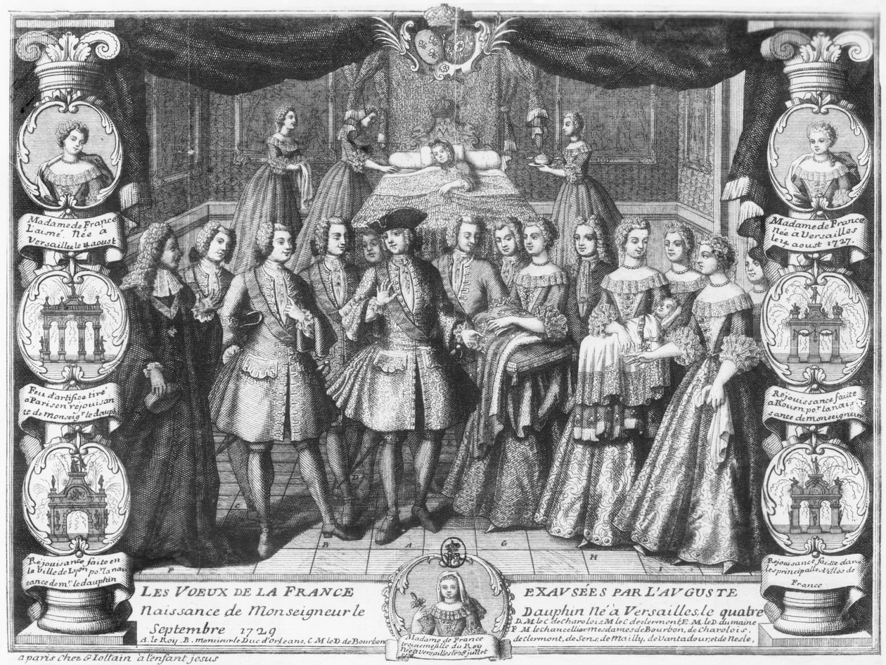 Geburt von Louis, Dauphin von Frankreich, Sohn von Ludwig XV., am 4. September 1729 von French School