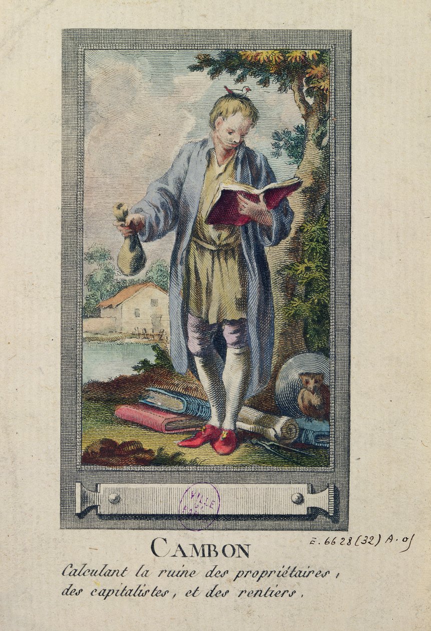 Karikatur von Cambon, der den Ruin der Eigentümer, Kapitalisten und Rentiers berechnet von French School