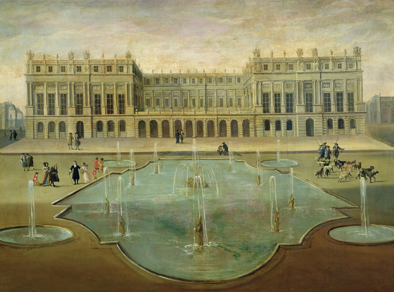 Schloss Versailles von der Gartenseite, vor 1678 von French School
