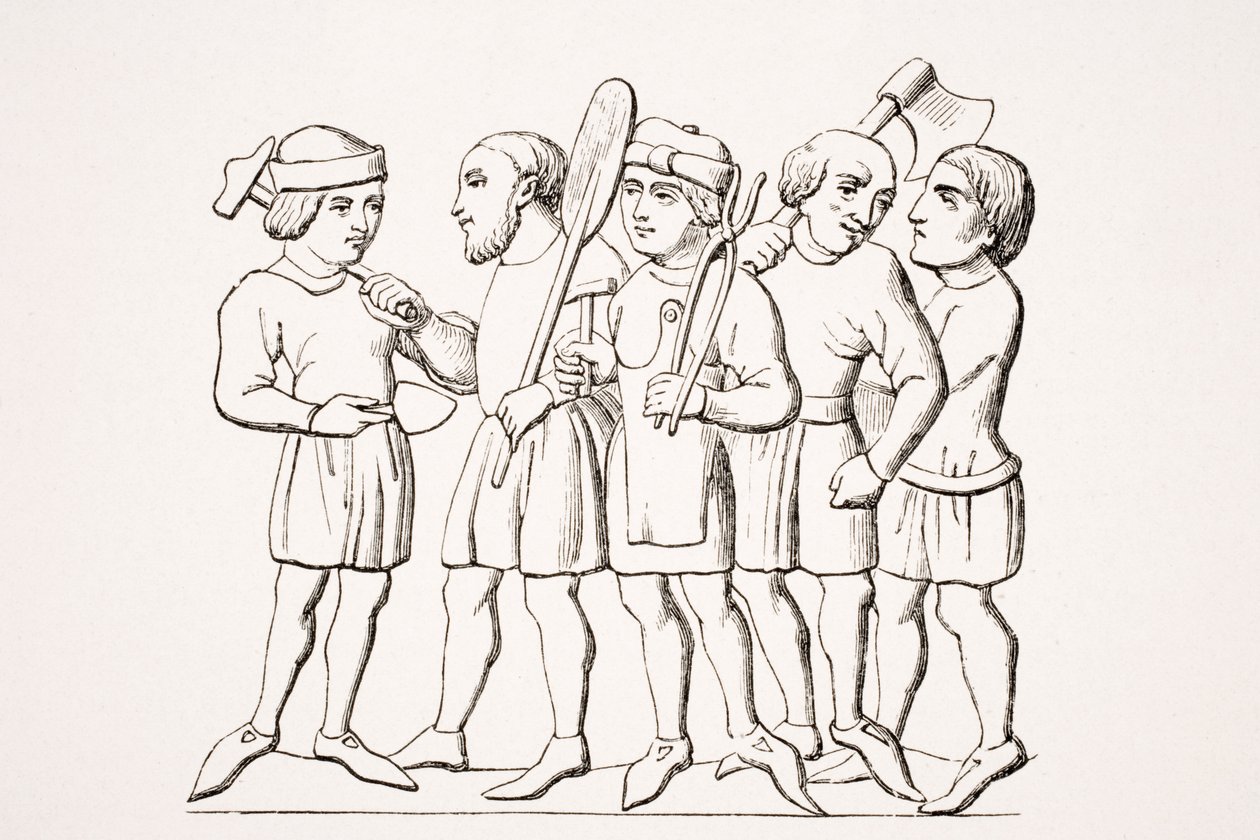 Handwerker, Reproduktion einer Miniatur in einem Manuskript aus dem 14. Jahrhundert, aus 