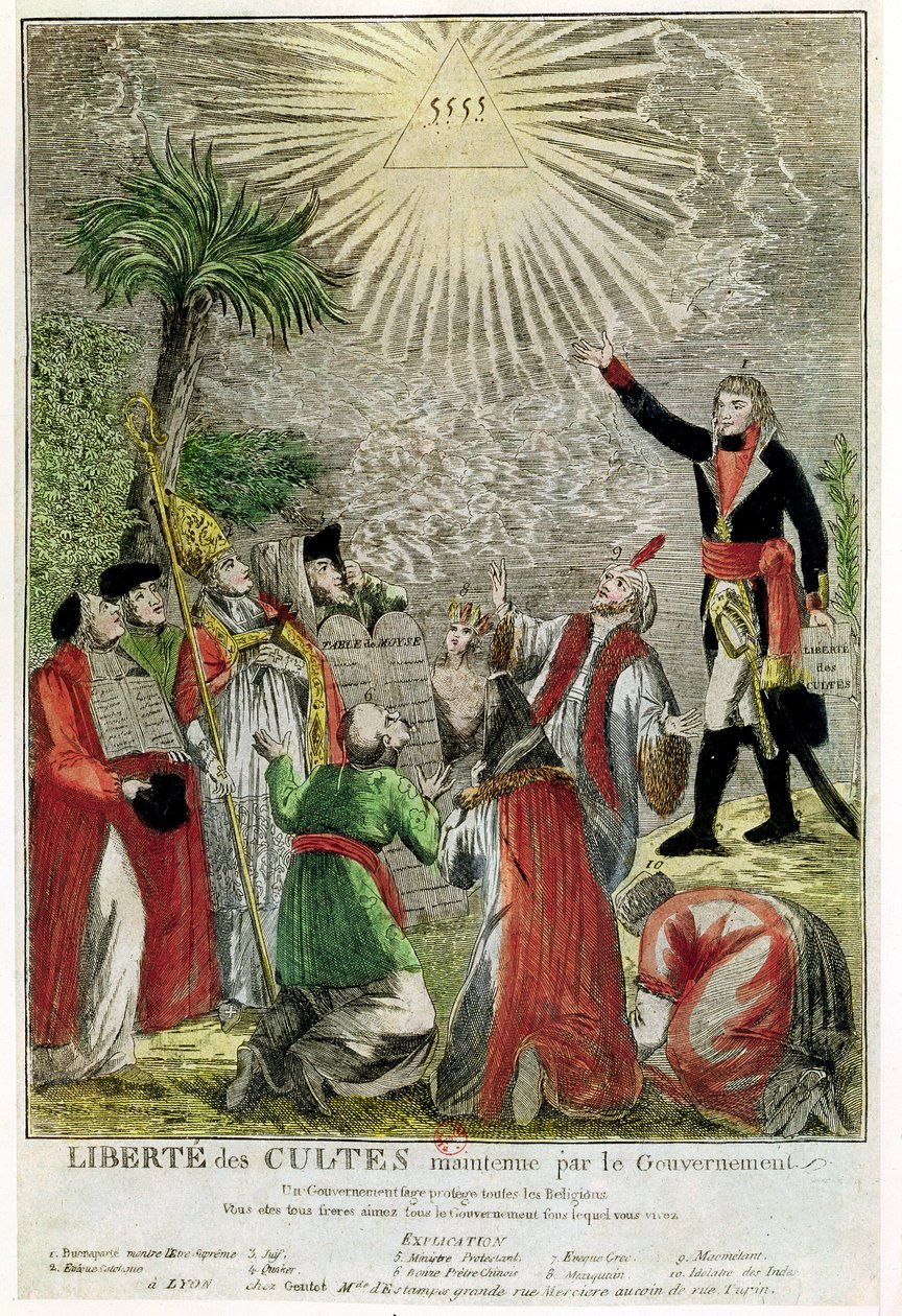 Religionsfreiheit während der Konsulatszeit Napoleons, Darstellung Napoleons, der auf das höchste Wesen zeigt, 1799 von French School