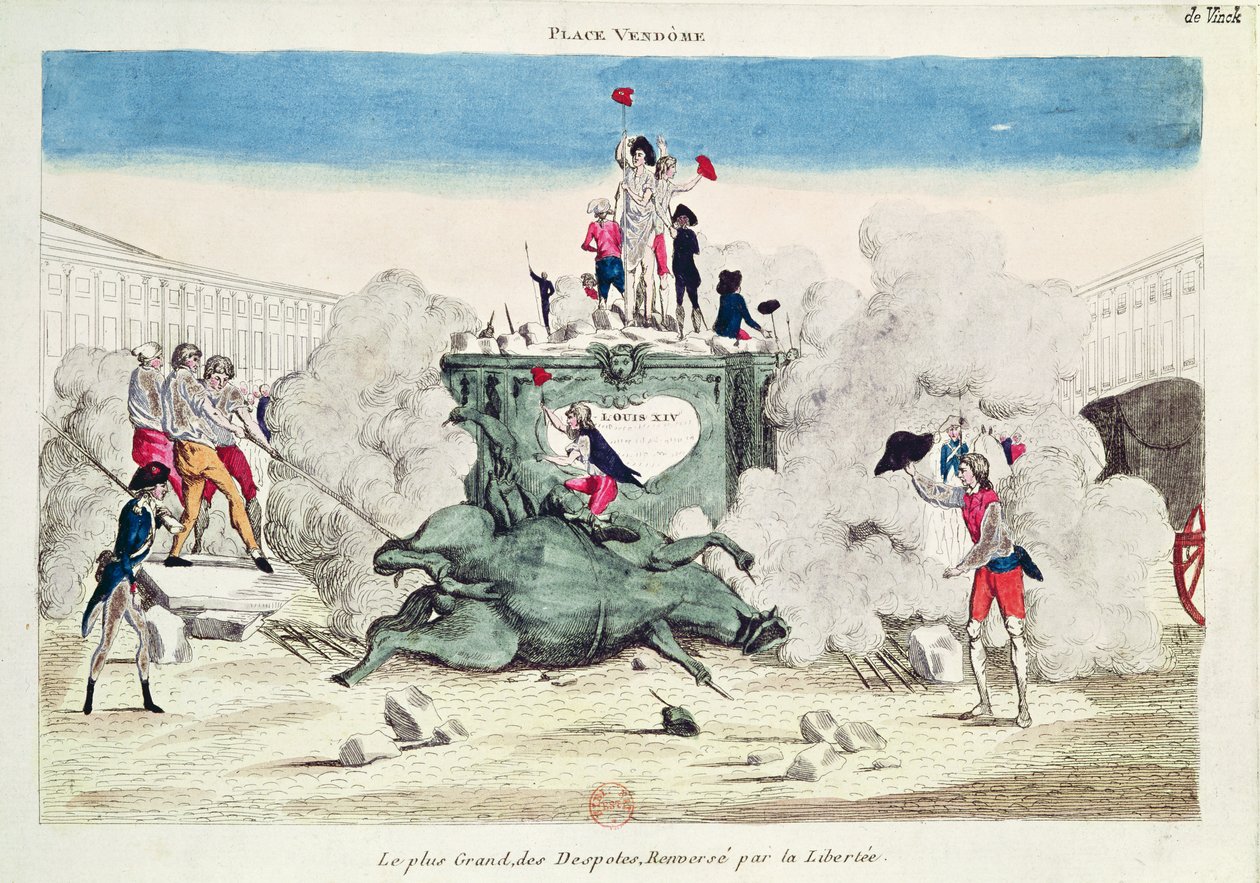 Freiheit stürzt die Statue des größten Despoten auf dem Place Vendome am 11. August 1792, 1792 von French School