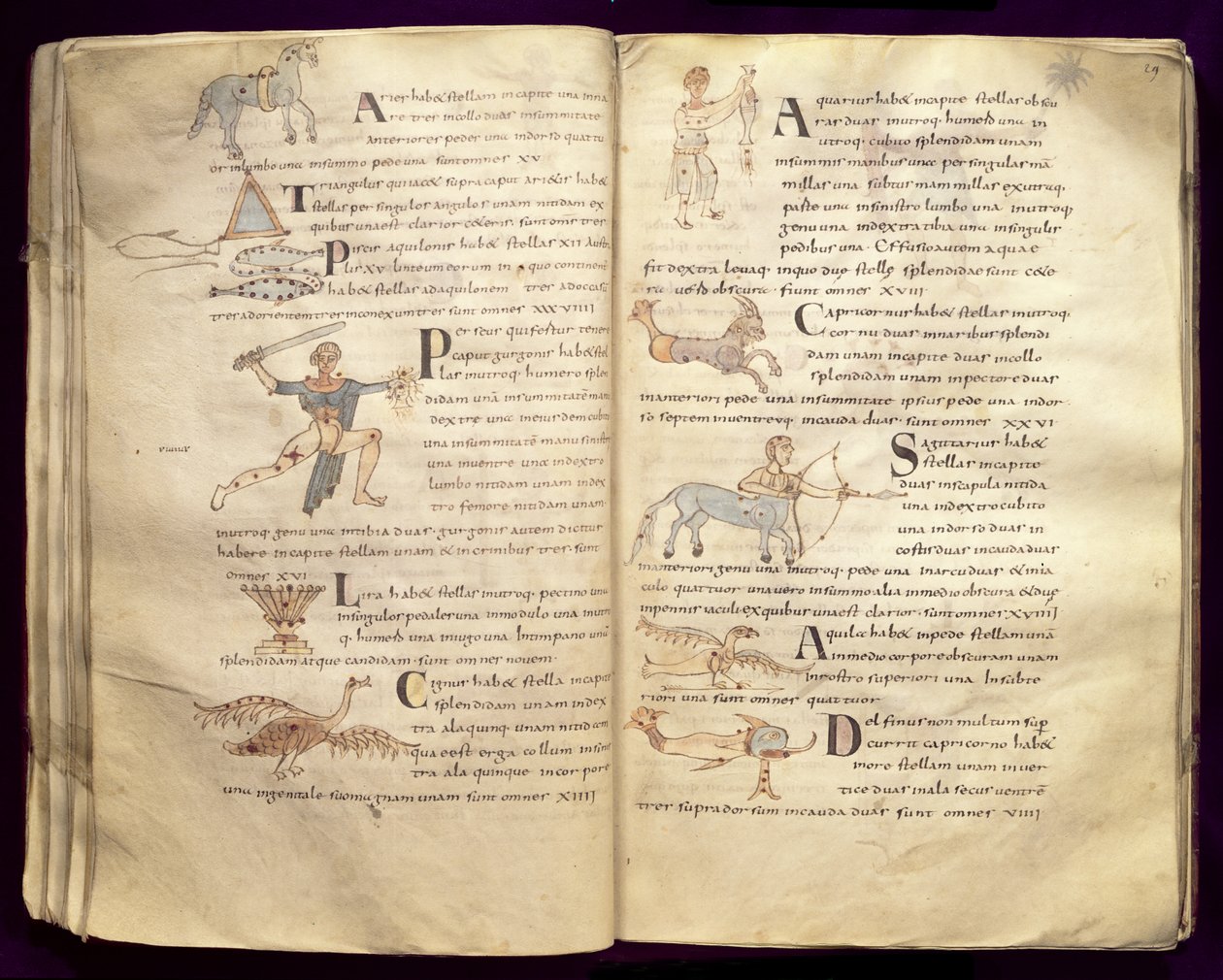Ms 422 Fol.27v und 29v Pfad des Mondes durch die Sternbilder, aus 