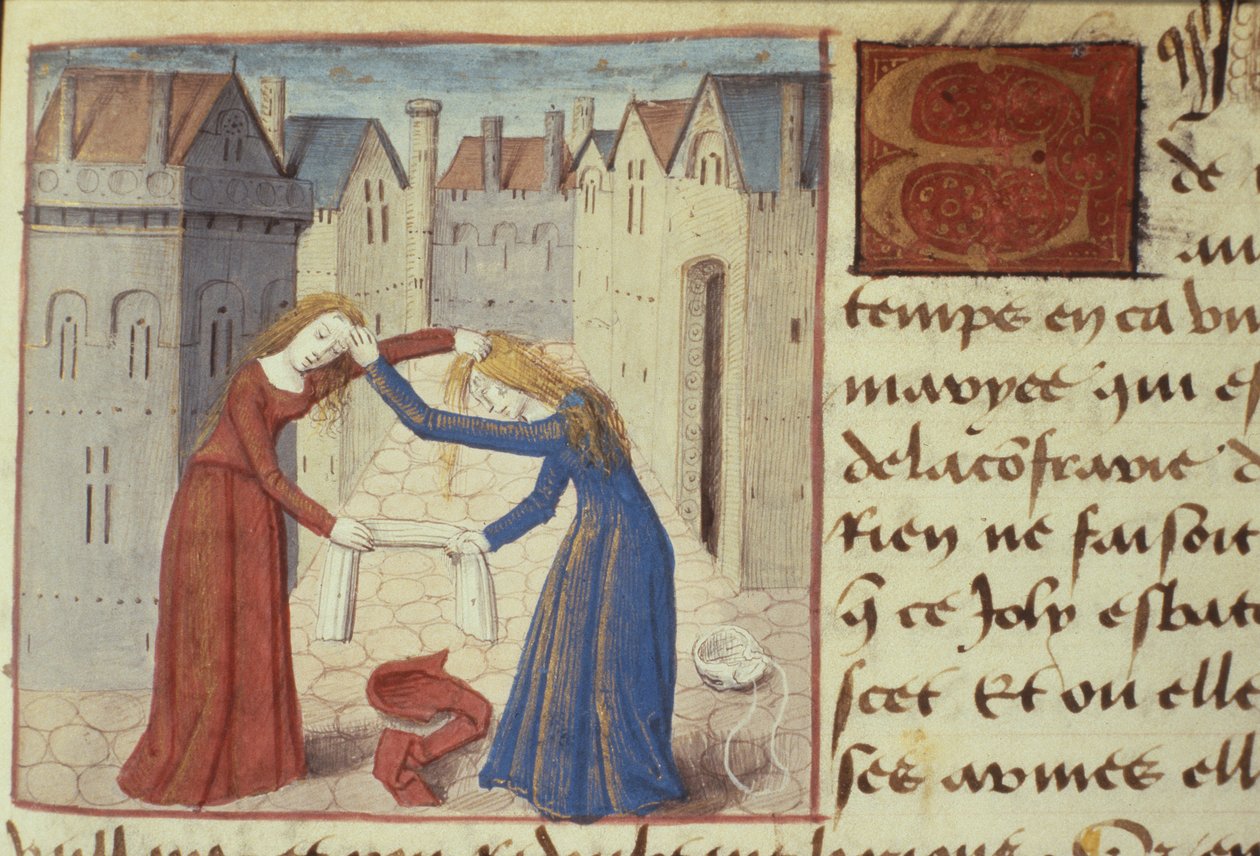 Zwei Frauen kämpfen, aus Les Cent Nouvelles Nouvelles, 1462 von French School