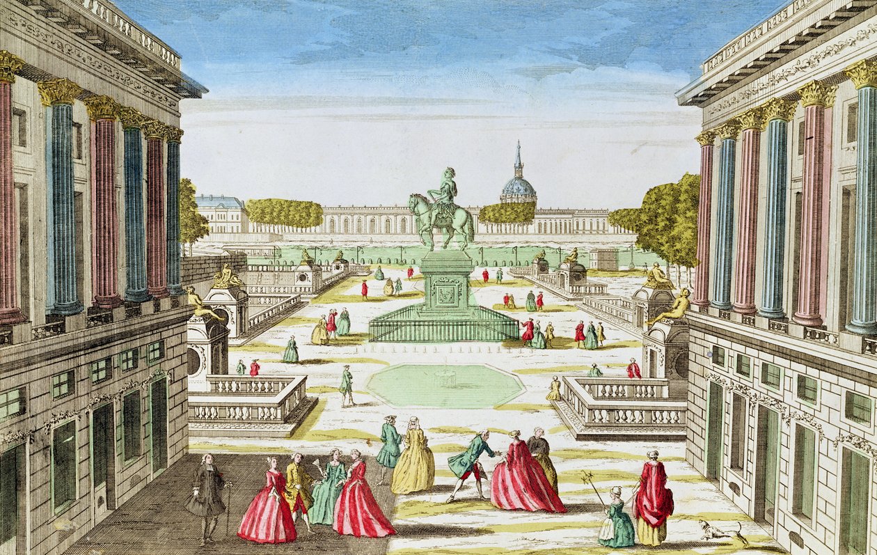 Perspektivische Ansicht des Place Louis XV vom Porte Saint-Honoré von French School