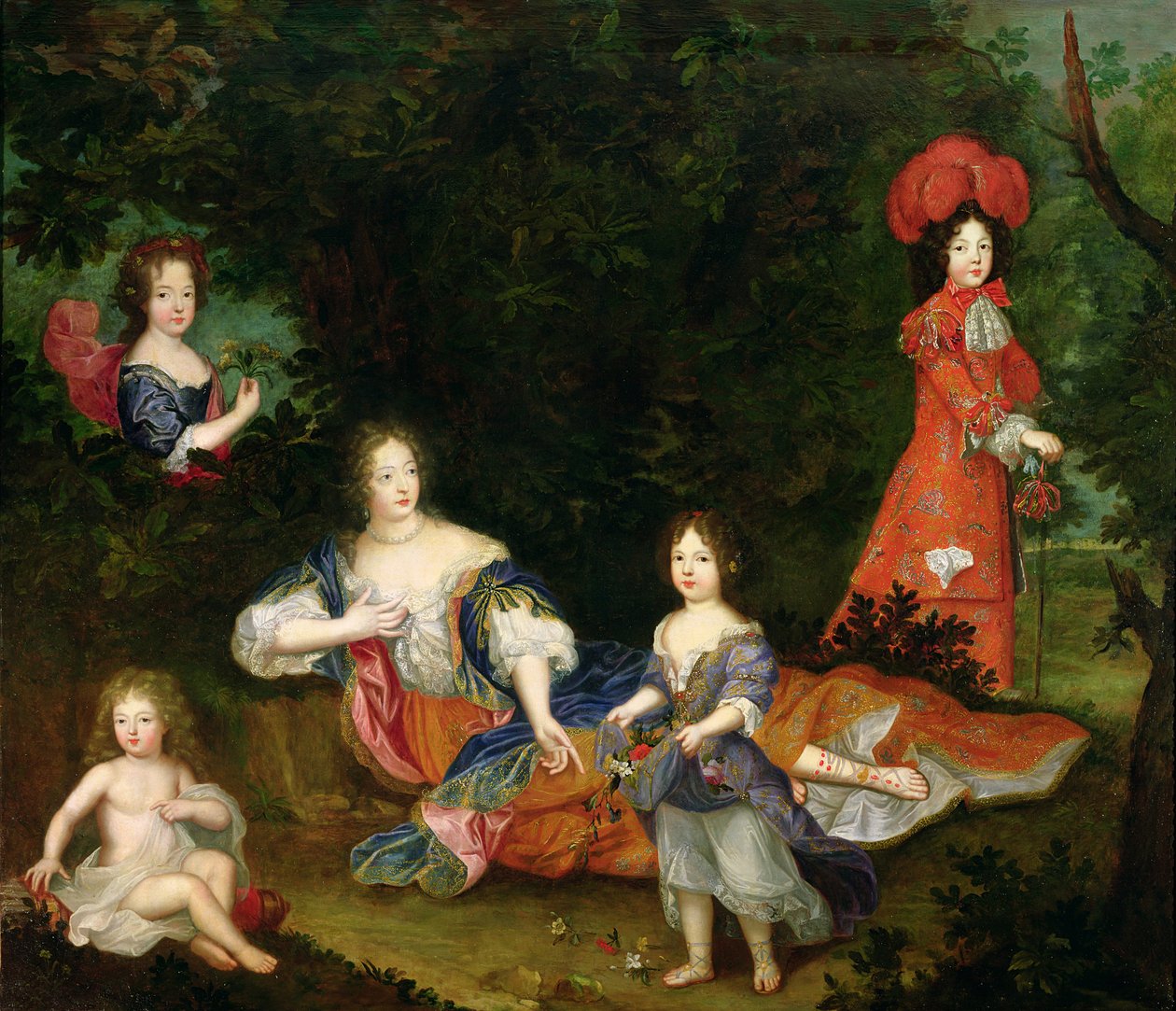 Porträt von Francoise-Athenais de Rochechouart-Mortemart (1641-1707) Marquise de Montespan, umgeben von ihren legitimierten Kindern von French School