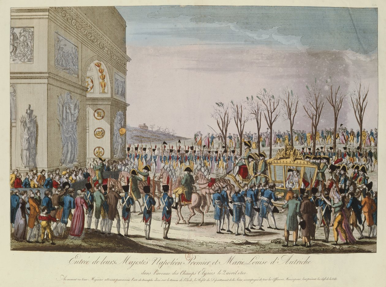 Der Einzug von Kaiser Napoleon I (1769-1821) und Kaiserin Marie Louise von Österreich (1791-1847) auf die Champs-Elysees, 2. April 1810 von French School