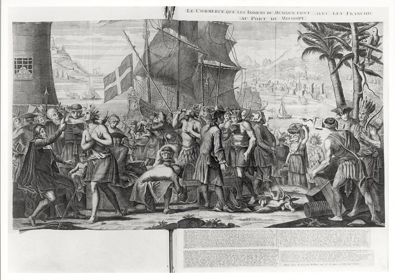 Handel zwischen mexikanischen Indianern und den Franzosen am Hafen von Mississippi von French School