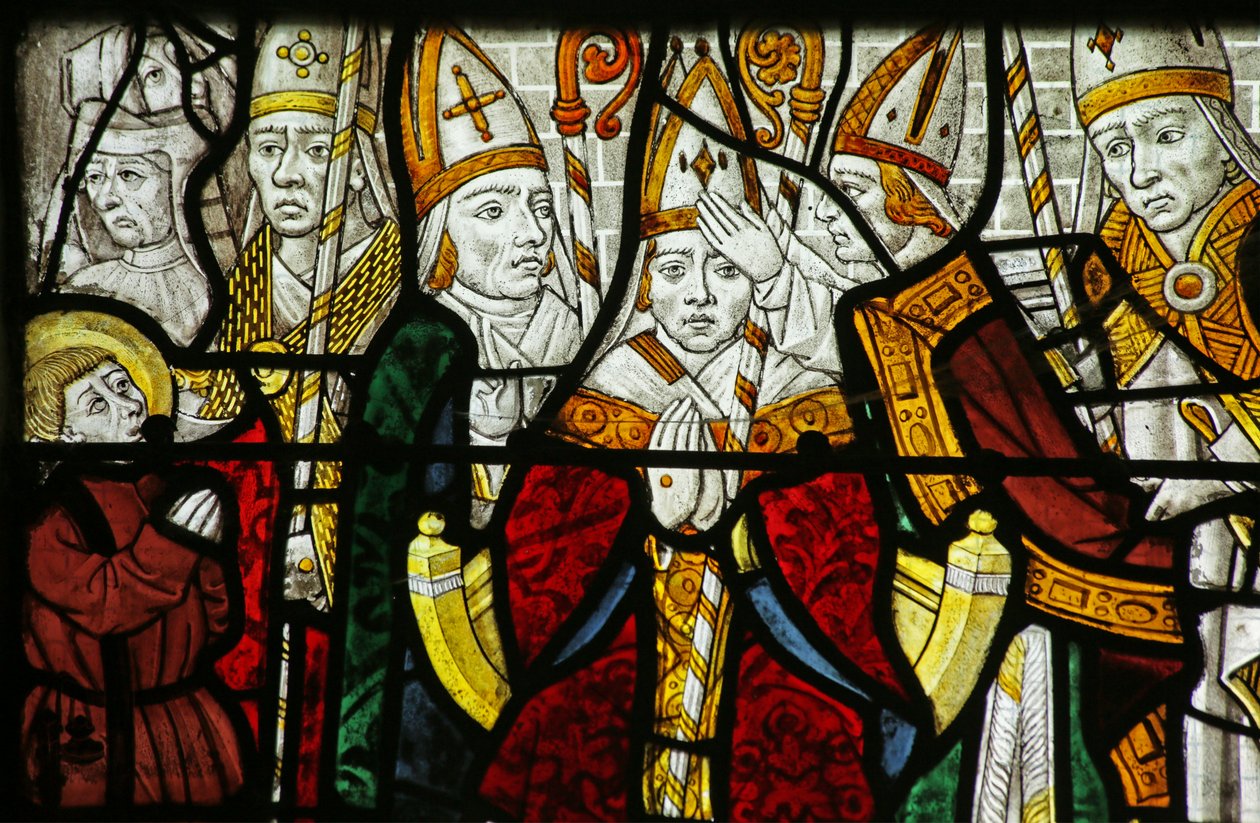 Fenster mit Darstellung eines Bischofs, möglicherweise St. Nikolaus, Detail von 2921635 von French School