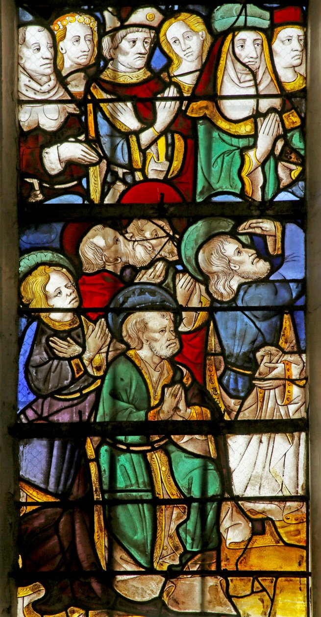 Fenster mit Darstellung der Apostel und anderer beim Zweiten Kommen Christi (Detail) von French School