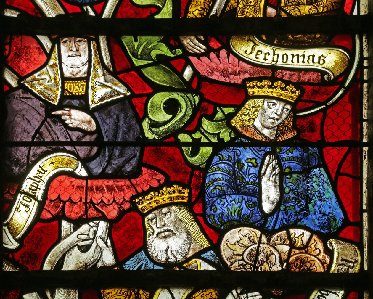 Fenster, das den Jessebaum zeigt: Könige Jechonias und Josaphat, 16.-20. Jahrhundert von French School