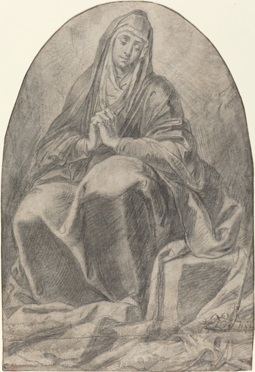 Die trauernde Jungfrau betrachtet die Werkzeuge der Passion von French 17th Century