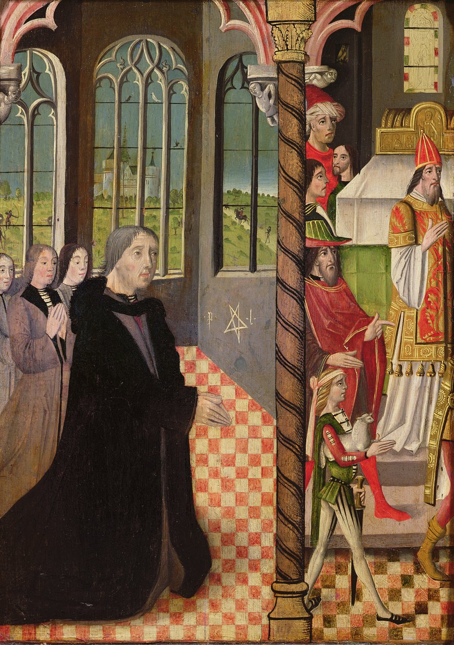 Ein Stifter mit seinen drei Töchtern und das Opfer von Joachim, 1485-95 von French School