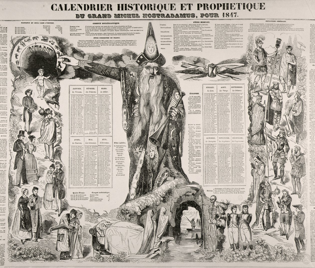 Ein historischer und prophetischer Kalender von Michel Nostradame (Nostradamus) (1503-66) 1847 von French School
