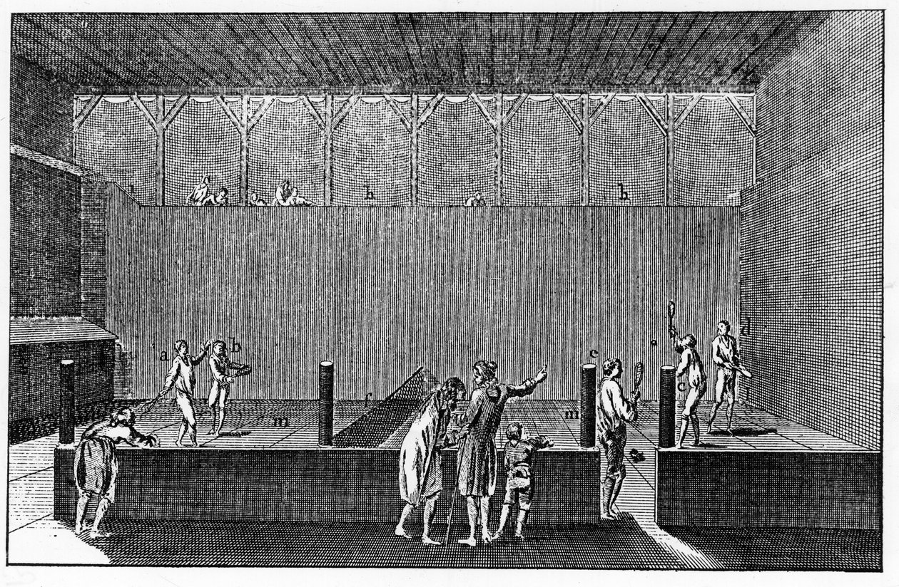 Ein Jeu de Paume unter der Herrschaft von Ludwig XIV., basierend auf einem Druck aus der Enzyklopädie von Diderot und Alembert von French School