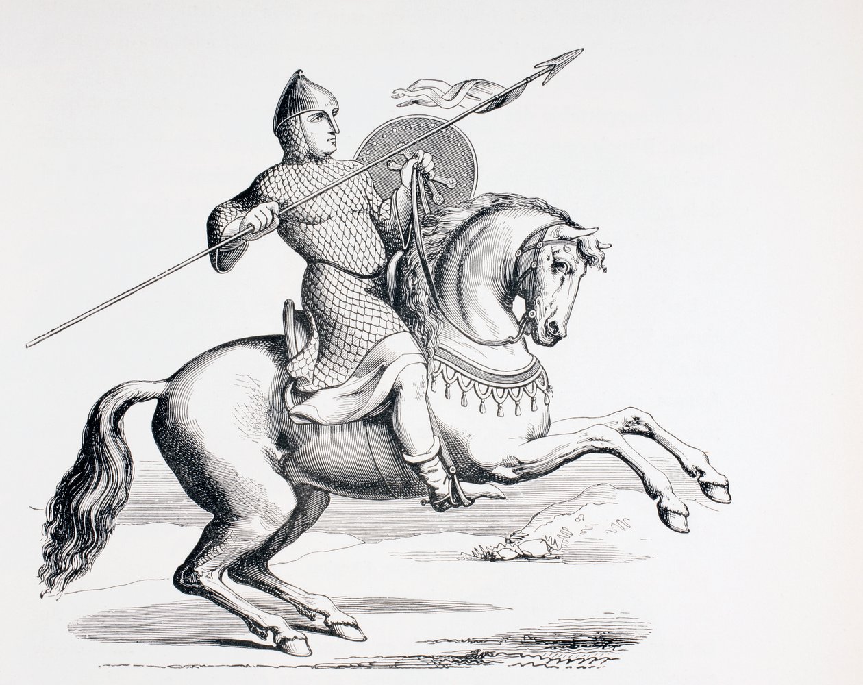 Ein normannischer Ritter in Kettenhemd und Helm mit Speer und Schild von French School