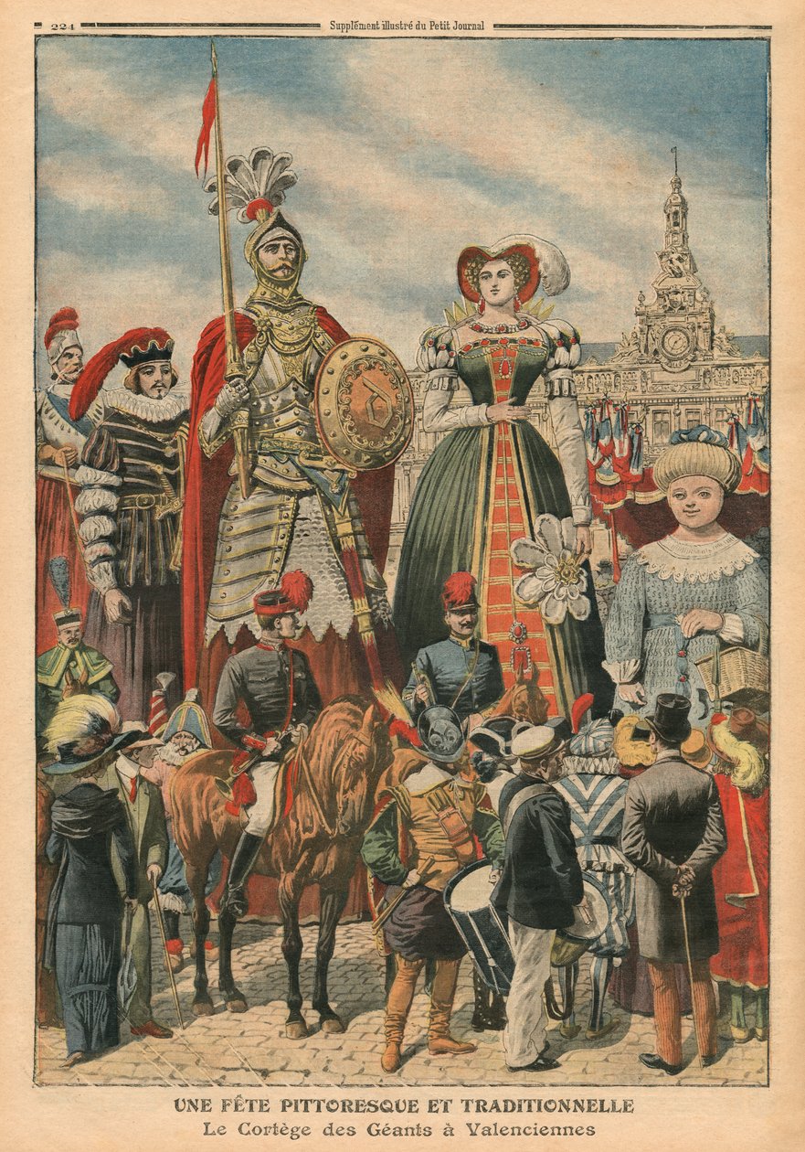 Ein malerisches und traditionelles Fest, die Prozession der Riesen in Valenciennes, Illustration aus 