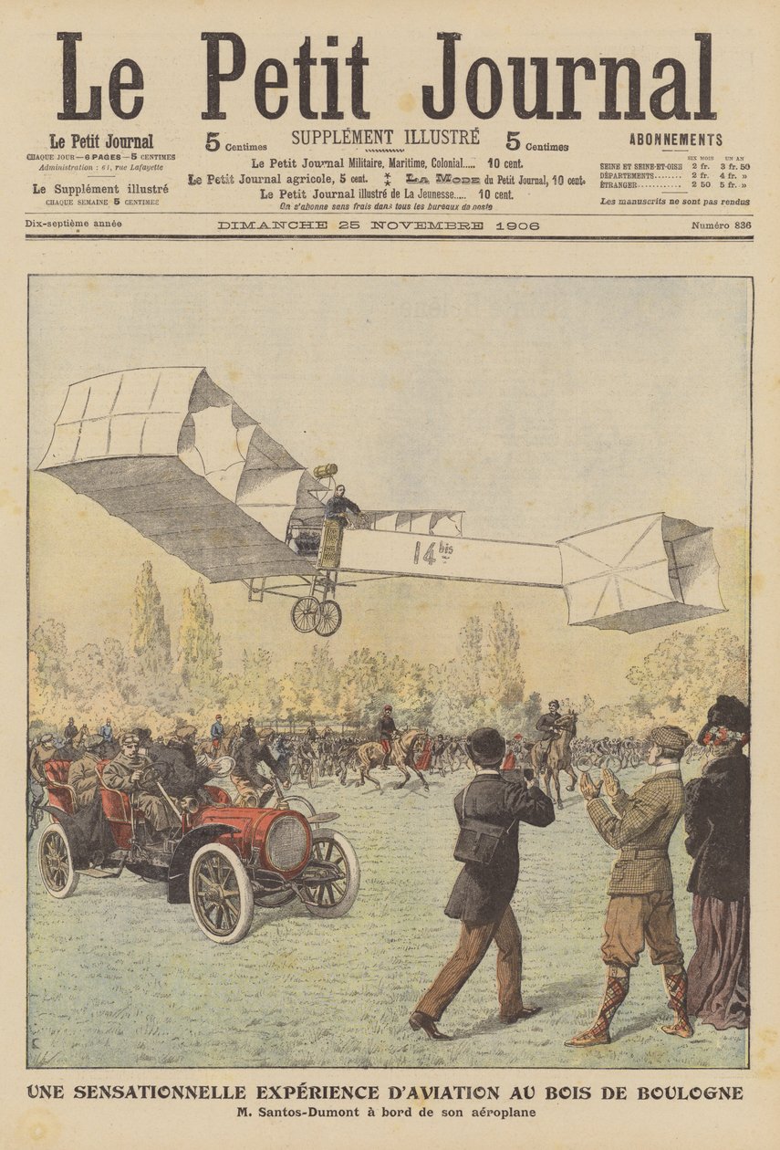 Ein sensationeller Flug im Bois de Boulogne, Paris (Farblithografie) von French School