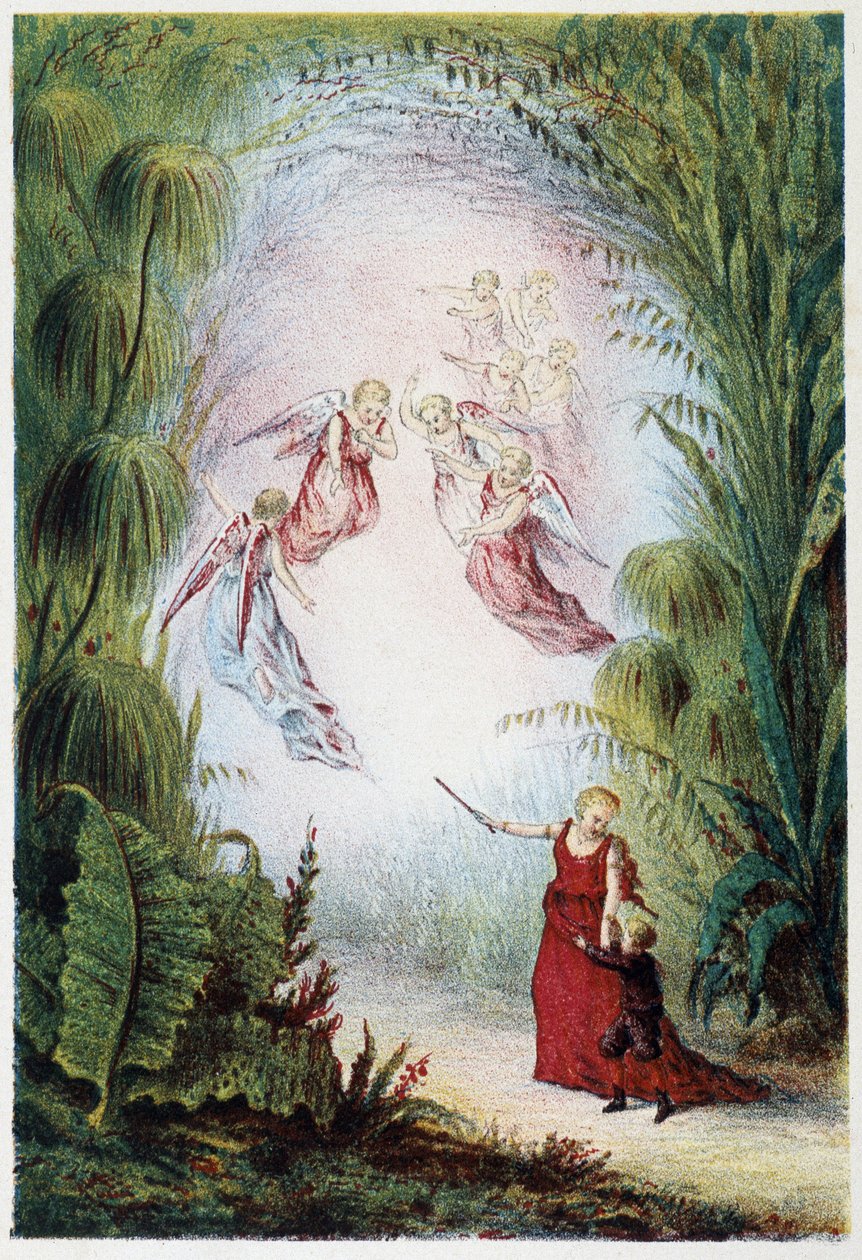 Eine Frau und Engel zeigen einem Jungen den Weg - in „Reise zum Meeresgrund“ von H. de la Blanchère. Paris, ed. Jouvet et Cie, sd. 1880. von French School